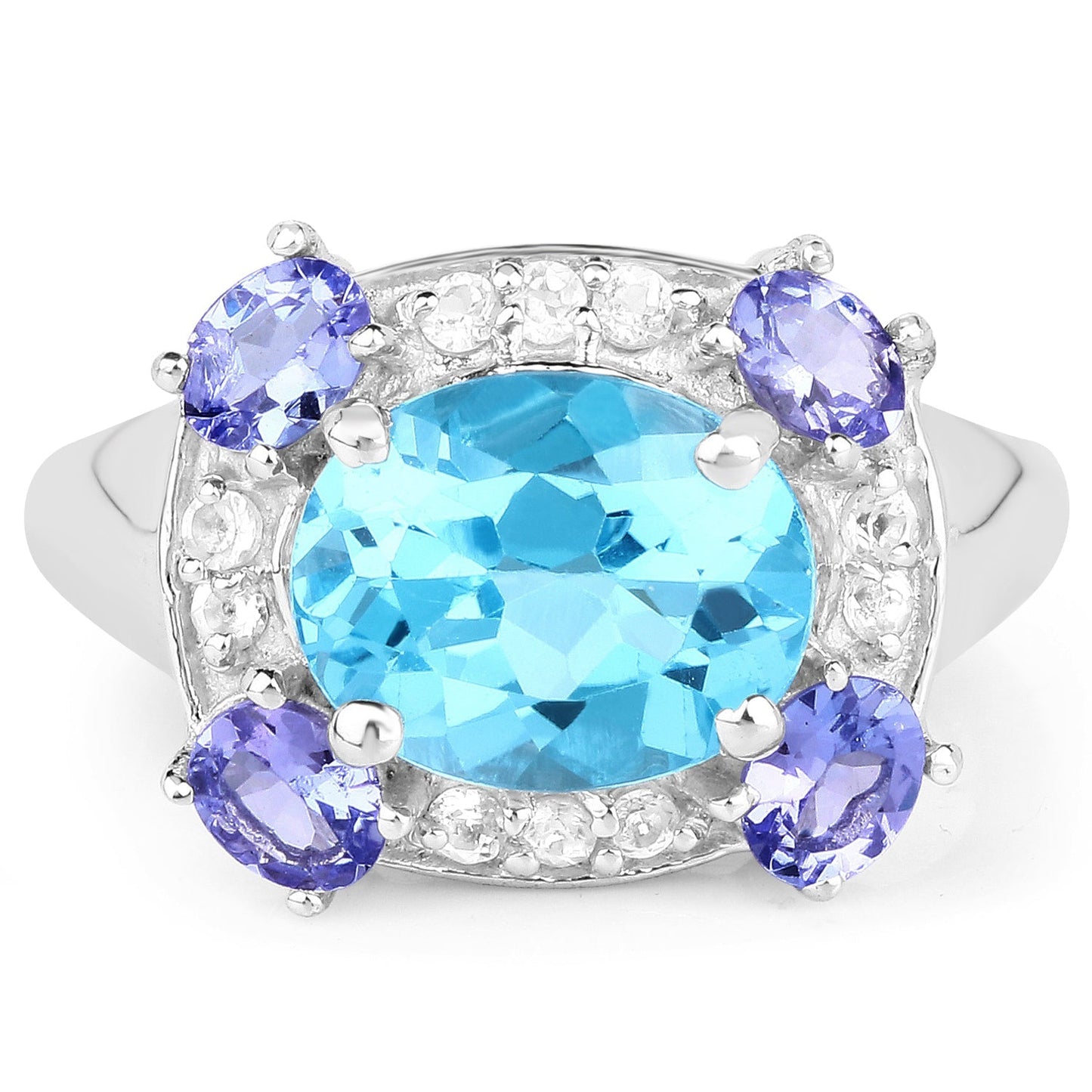 4.13 Carat Genuine Swiss Blue Topaz, Tanzanite & White Topaz .925 Sterling Silver Ring Bids.com