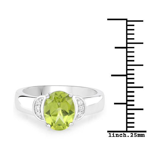 1.76 Carat Genuine Peridot and White Zircon .925 Sterling Silver Ring Bids.com