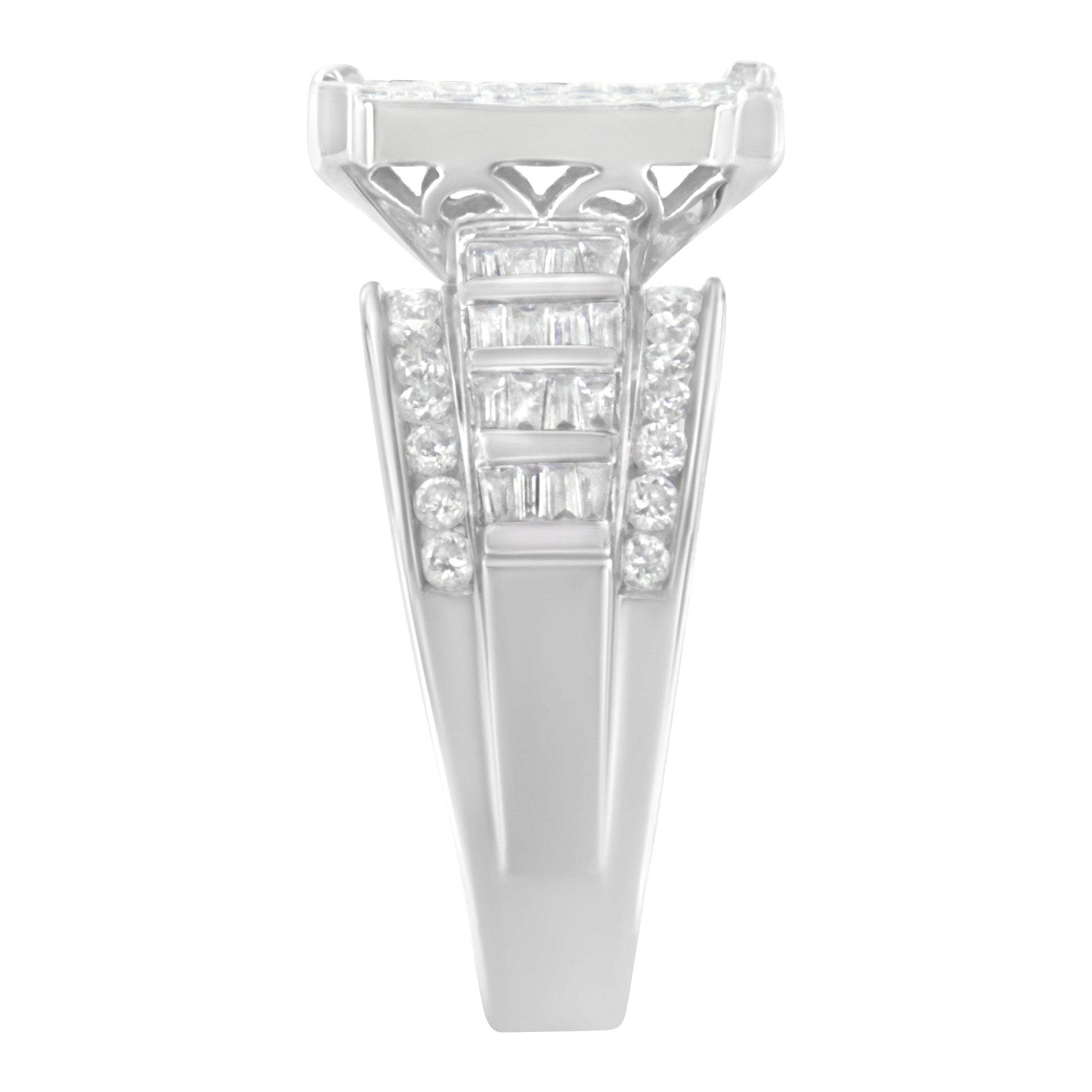 14K White Gold 2.0 Cttw Mixed-Cut Diamond Rectangle Invisible-Set Composite Cluster Ring with Bar- and Channel-Set Band (H-I Color, SI2-I1 Clarity) - Size 5 Bids.com