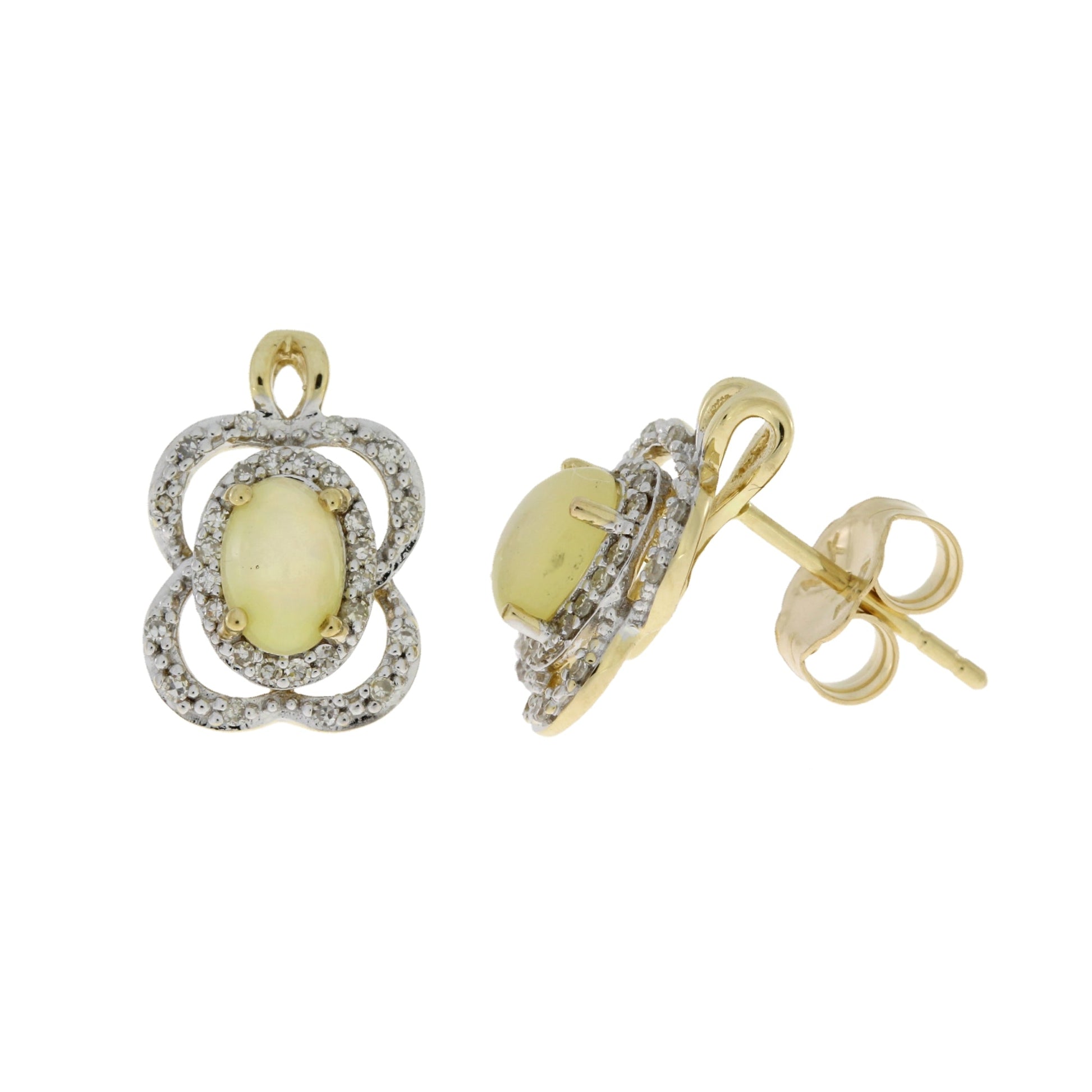 Genuine .17ct Opal Diamond Earrings 14KT Yellow Gold Bids.com
