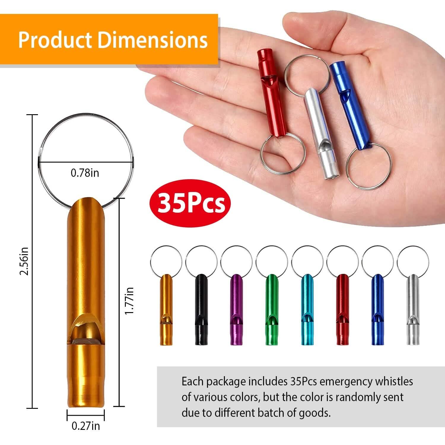 35-Pieces: Emergency Whistle Extra Loud with Key Chain Ring DailySale