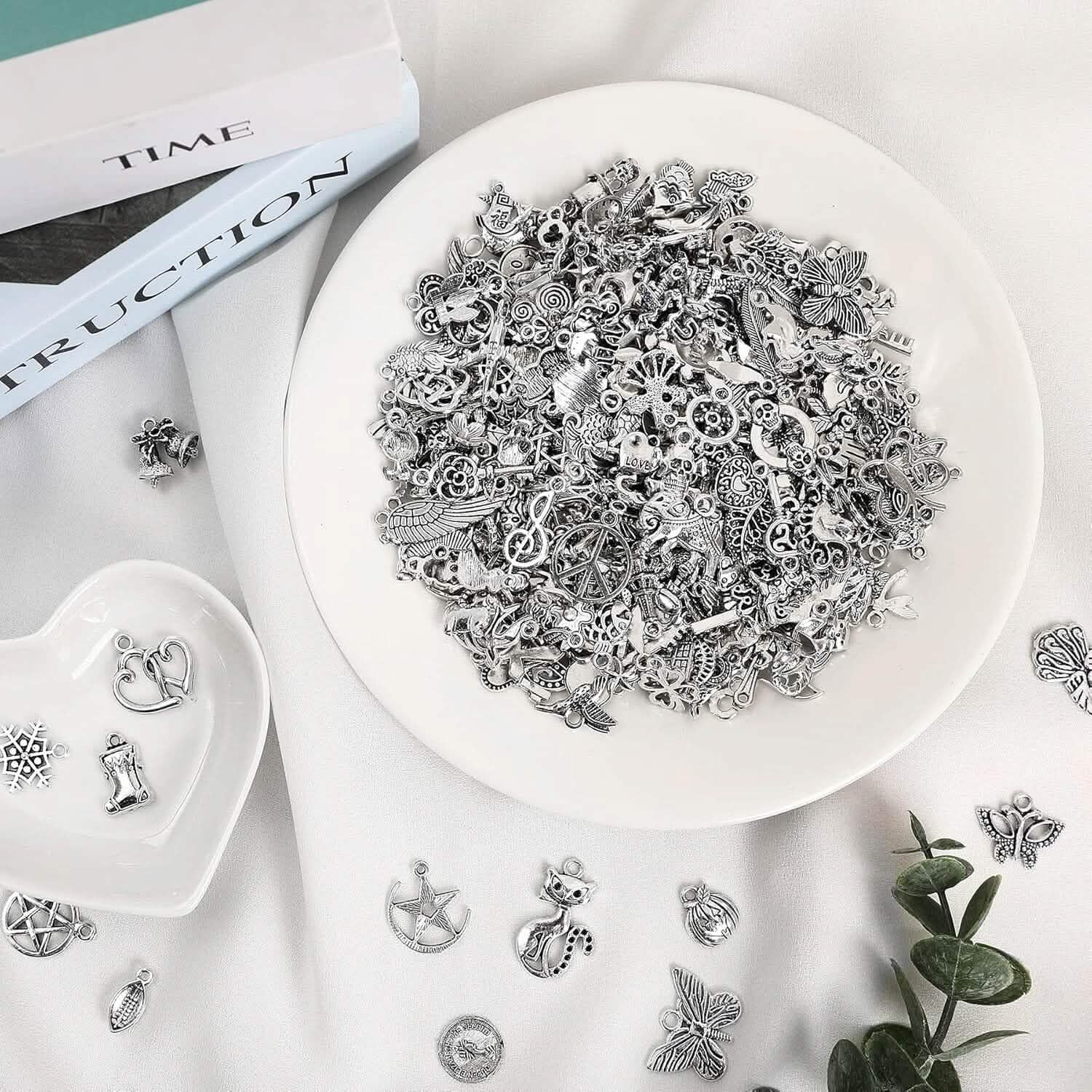 50-Pieces: Silver Charms for Jewelry Making Wholesale Bulk Tibetan Silver Charm Pendants for DIY Necklace Bracelet Earring Craft Supplies DailySale