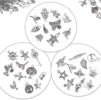 50-Pieces: Silver Charms for Jewelry Making Wholesale Bulk Tibetan Silver Charm Pendants for DIY Necklace Bracelet Earring Craft Supplies DailySale