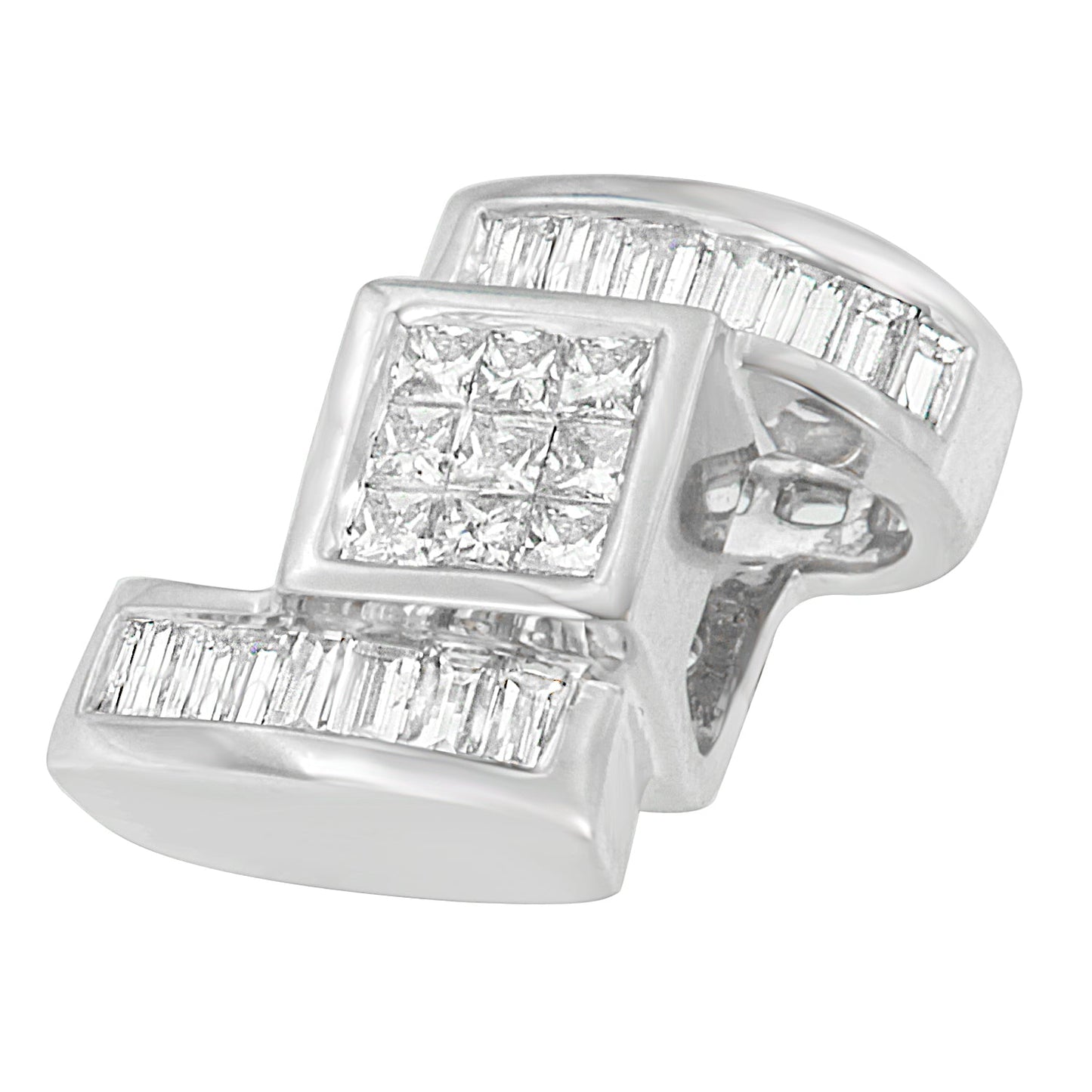 14K White Gold 1 2/5 cttw Princess and Baguette Cut Diamond Zig Zag Pendant Necklace (H-I, SI1-SI2) Bids.com