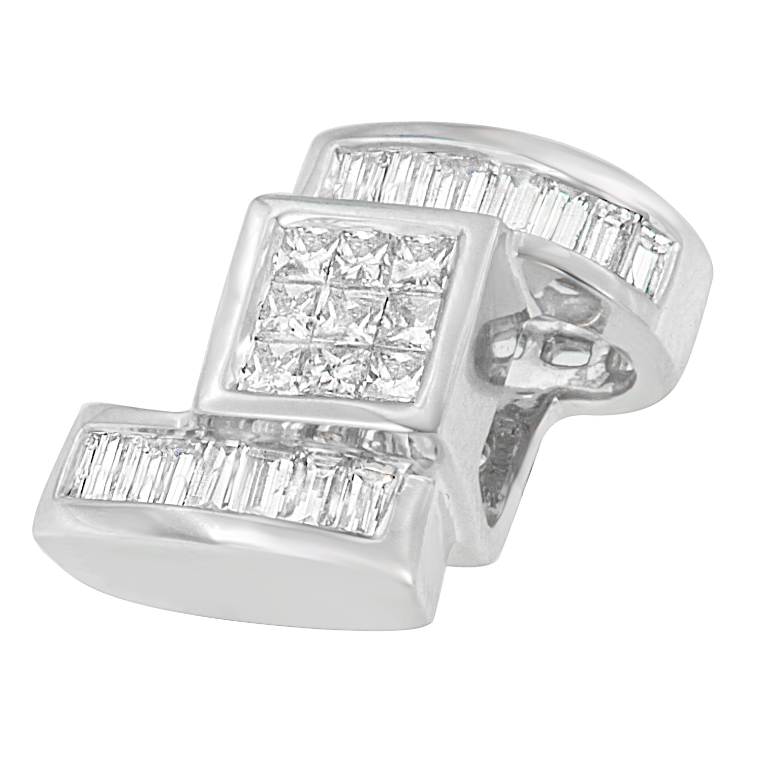 14K White Gold 1 2/5 cttw Princess and Baguette Cut Diamond Zig Zag Pendant Necklace (H-I, SI1-SI2) Bids.com