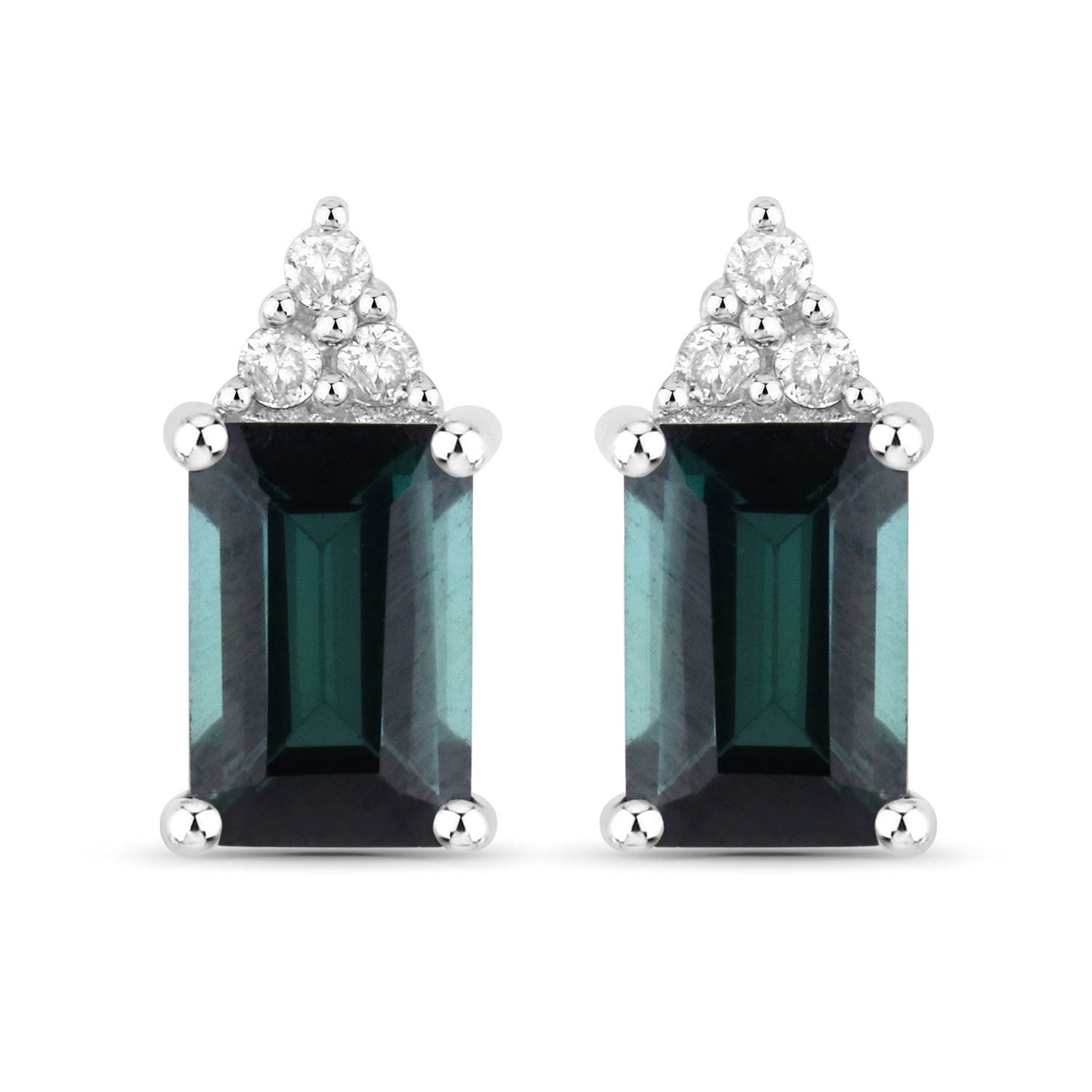 1.25 Carat Genuine Green Tourmaline and White Diamond 14K White Gold Earrings Bids.com