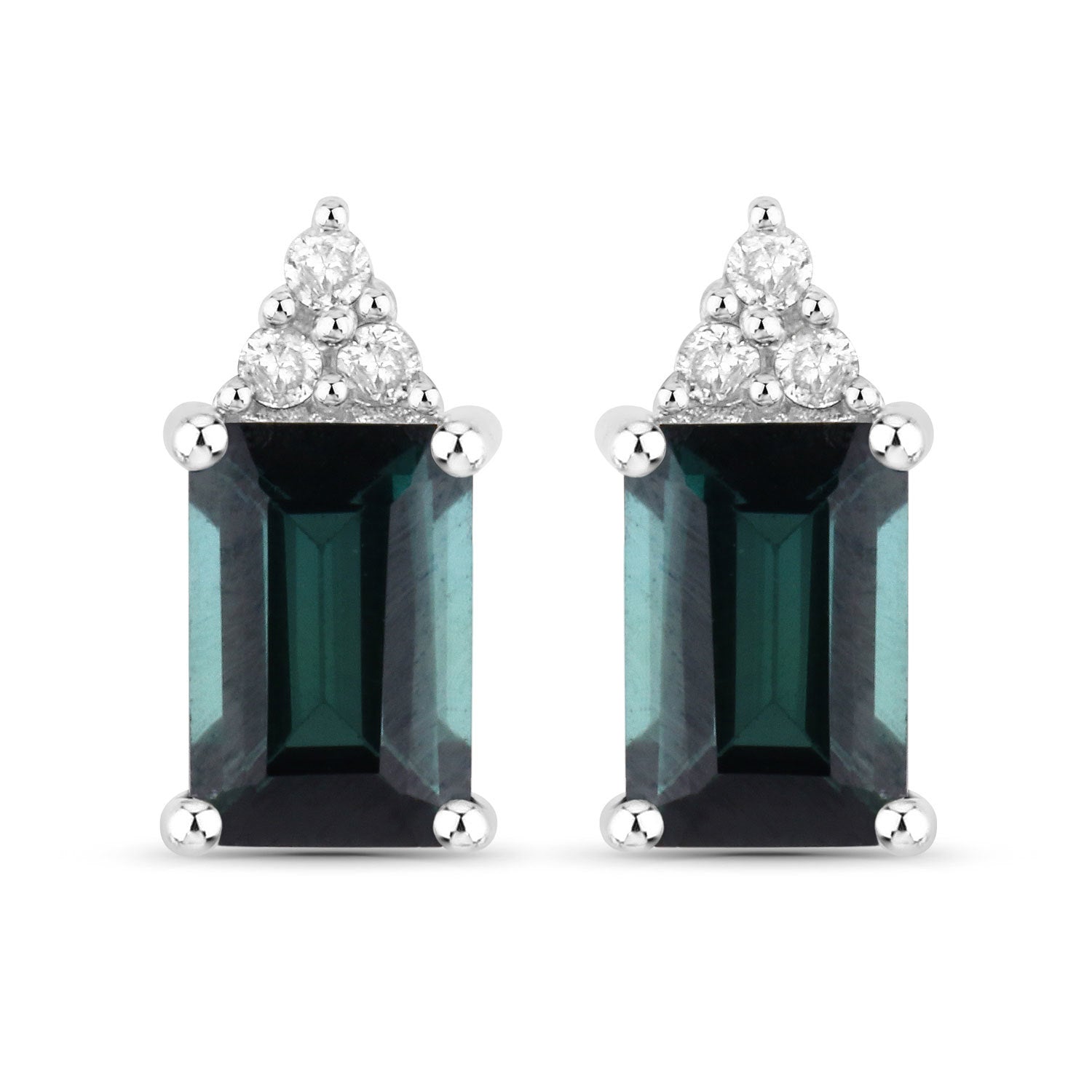 1.25 Carat Genuine Green Tourmaline and White Diamond 14K White Gold Earrings Bids.com