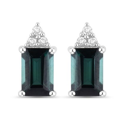 1.25 Carat Genuine Green Tourmaline and White Diamond 14K White Gold Earrings Bids.com