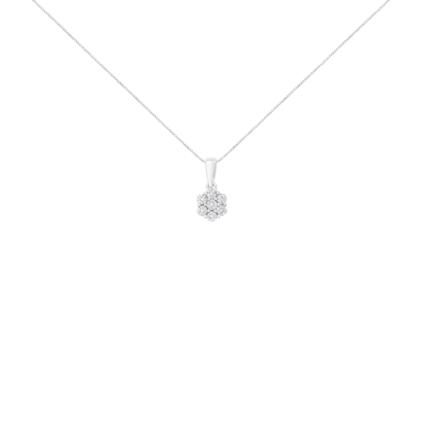 14K White Gold 1/2 cttw Prong Set Round-Cut Diamond 7 Stone Floral Cluster 18" Pendant Necklace (H-I Color, I1-I2 Clarity) Bids.com