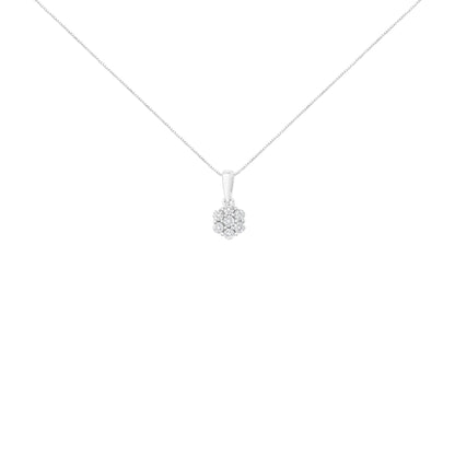 14K White Gold 1/2 cttw Prong Set Round-Cut Diamond 7 Stone Floral Cluster 18" Pendant Necklace (H-I Color, I1-I2 Clarity) Bids.com