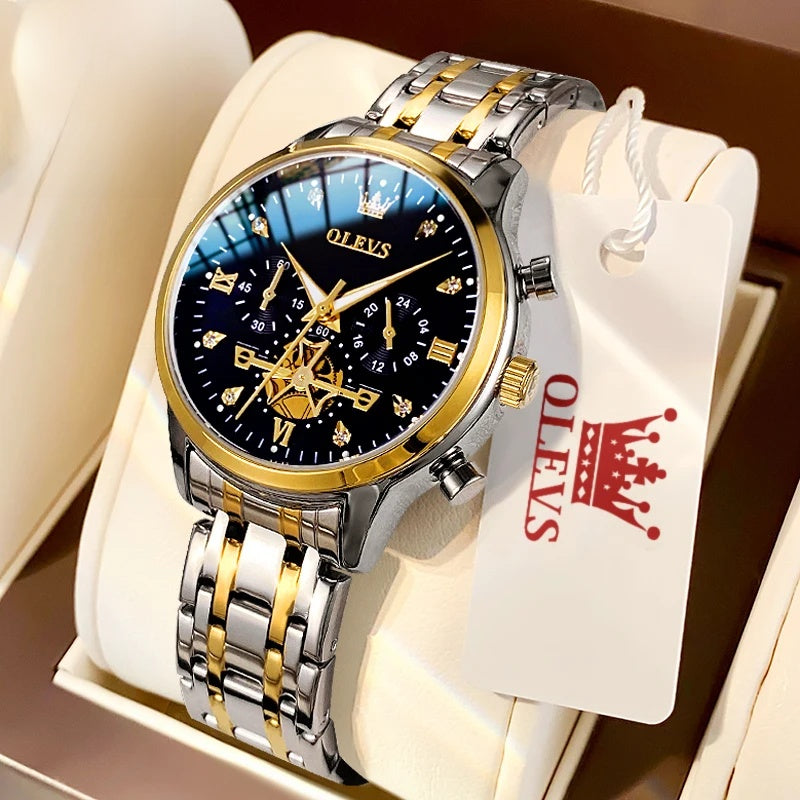 Women's Gold Stainless Steel Multifunction Quartz Watch BandsCo Straps