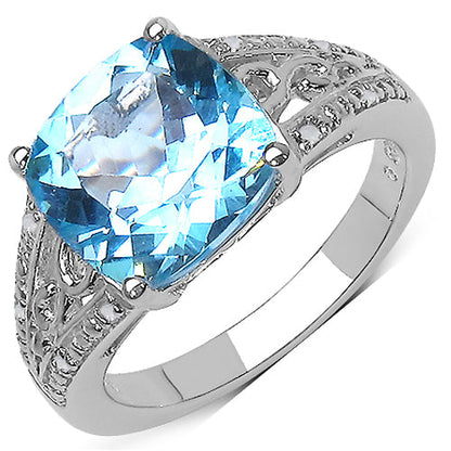 5.05 Carat Genuine Blue Topaz and 0.05 ct.t.w Genuine Diamond Accents Sterling Silver Ring Bids.com