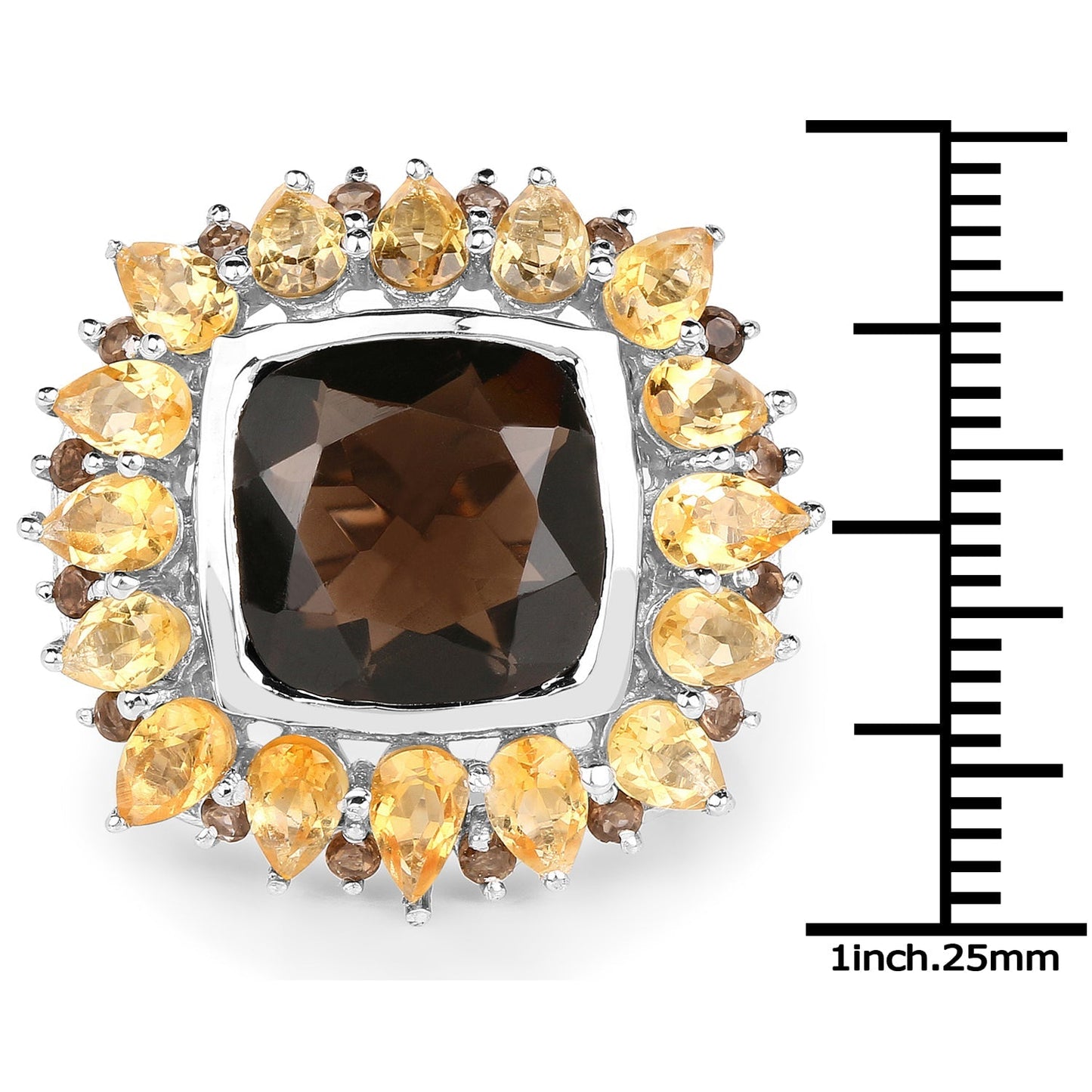 9.16 Carat Genuine Smoky Quartz & Citrine .925 Sterling Silver Ring Bids.com