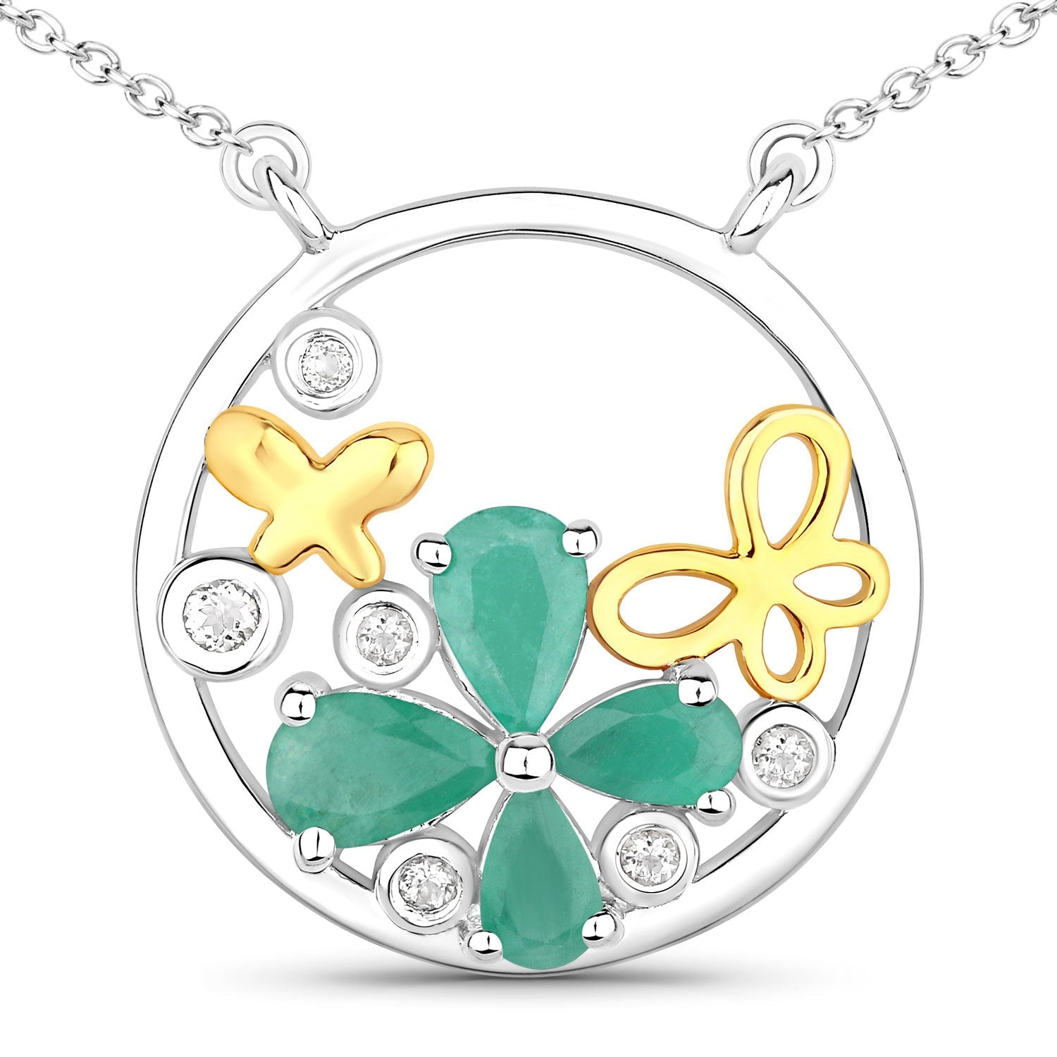 1.35 Carat Genuine Emerald and White Topaz .925 Sterling Silver Pendant Bids.com