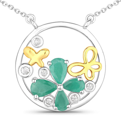 1.35 Carat Genuine Emerald and White Topaz .925 Sterling Silver Pendant Bids.com