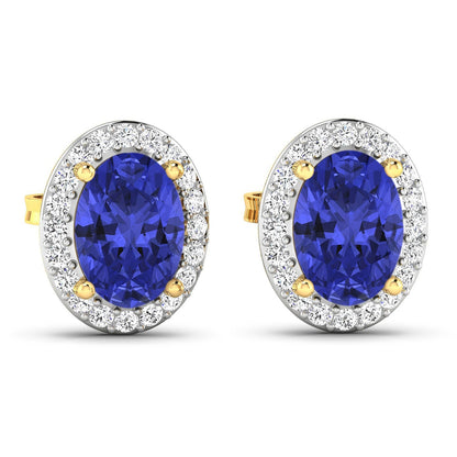 1.50 Carat Genuine Tanzanite and White Diamond 14K Yellow Gold Earrings Bids.com
