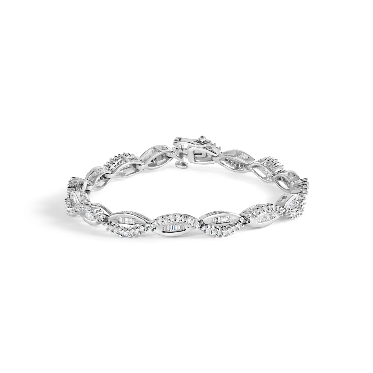14K White Gold 2.00 Cttw Diamond Swirl and Pear Shape Link Bracelet (I-J Color, I2-I3 Clarity) - 7" Bids.com
