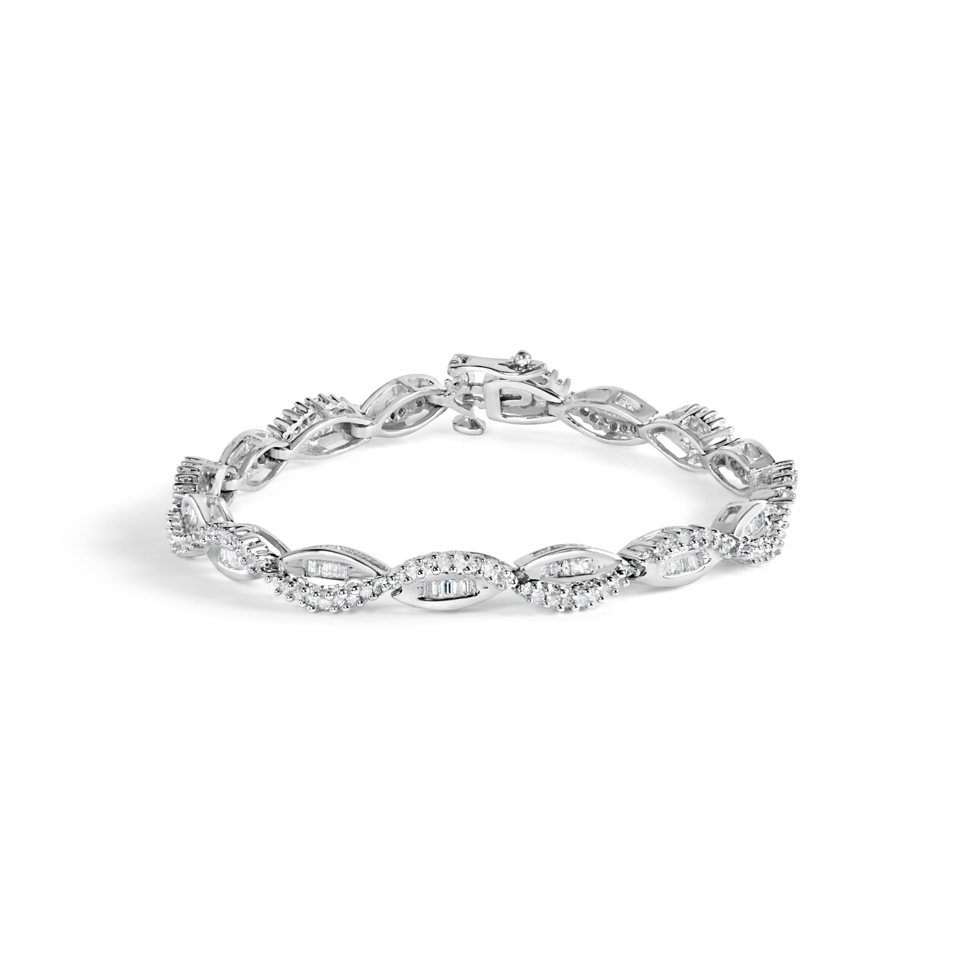 14K White Gold 2.00 Cttw Diamond Swirl and Pear Shape Link Bracelet (I-J Color, I2-I3 Clarity) - 7" Bids.com