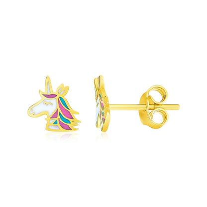 14k Yellow Gold Enameled Unicorn Childrens Earrings Bids.com