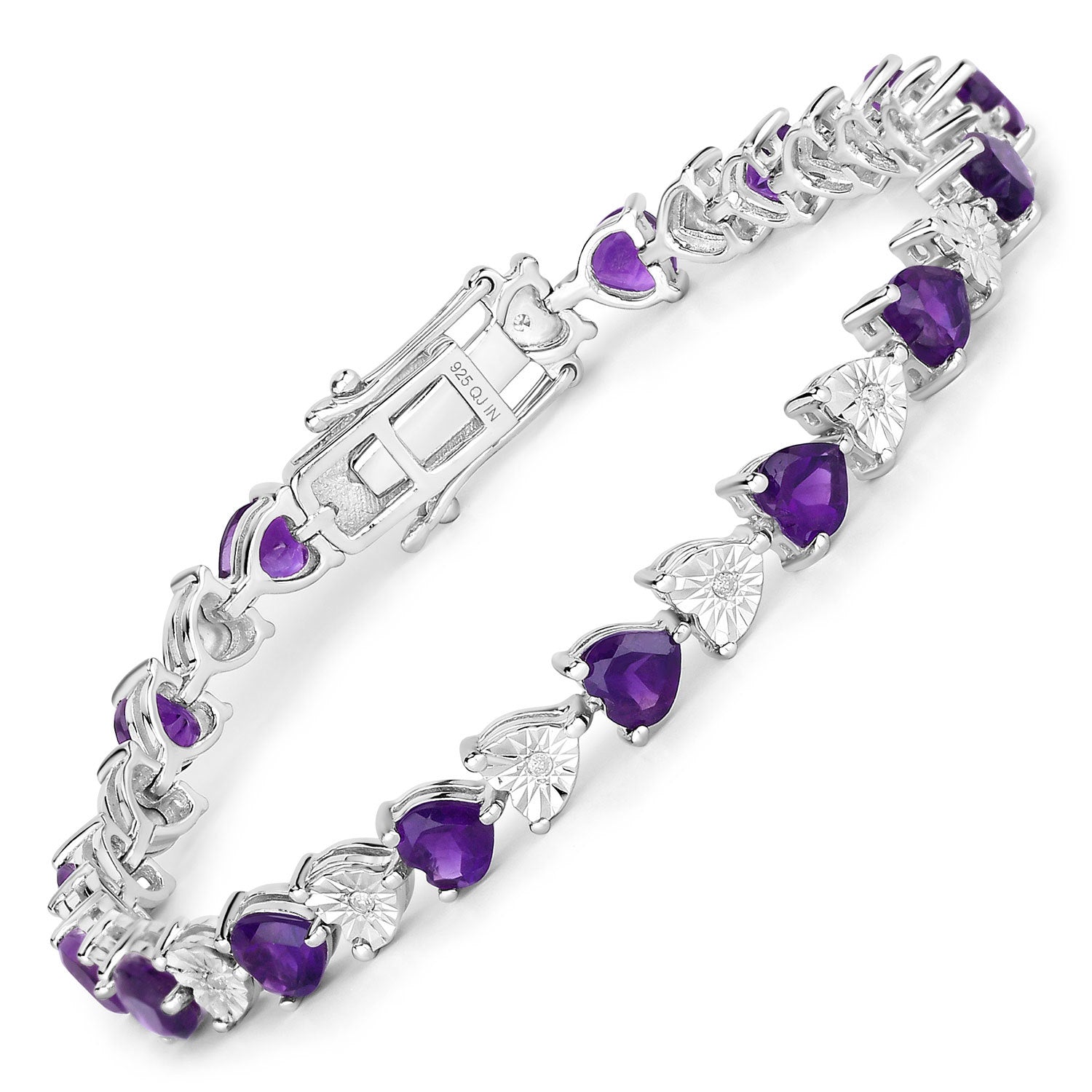 6.59 Carat Genuine Amethyst and White Diamond .925 Sterling Silver Bracelet Bids.com