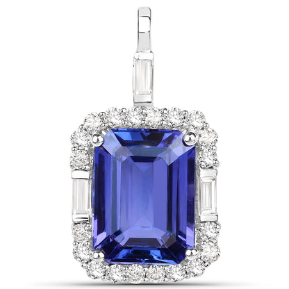 9.02 Carat Genuine Tanzanite and White Diamond 18K White Gold Pendant Bids.com