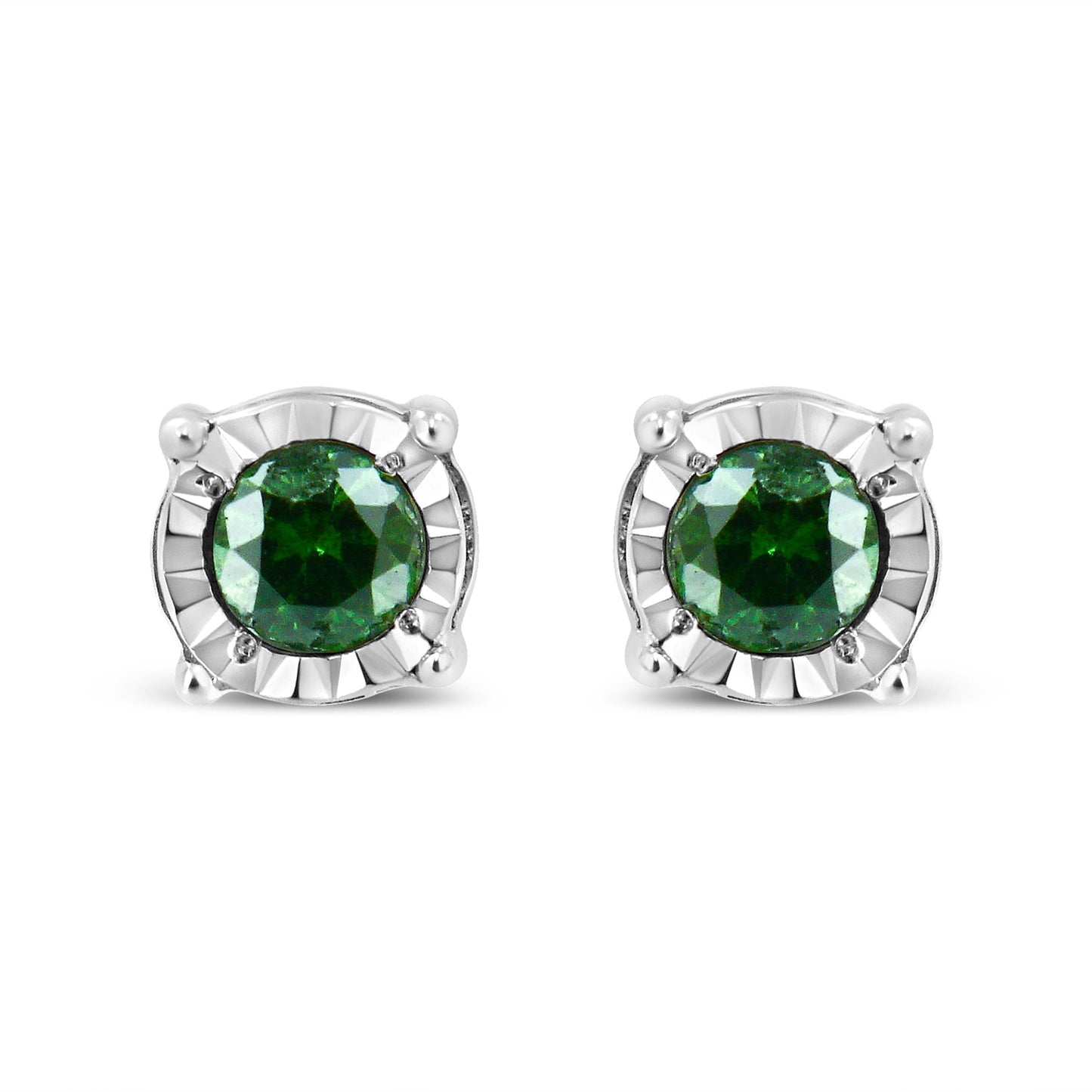 Sterling Silver Rose Cut Treated Green Diamond Solitaire Stud Earrings (0.25 cttw, Green Color, I2-I3 Clarity) Bids.com