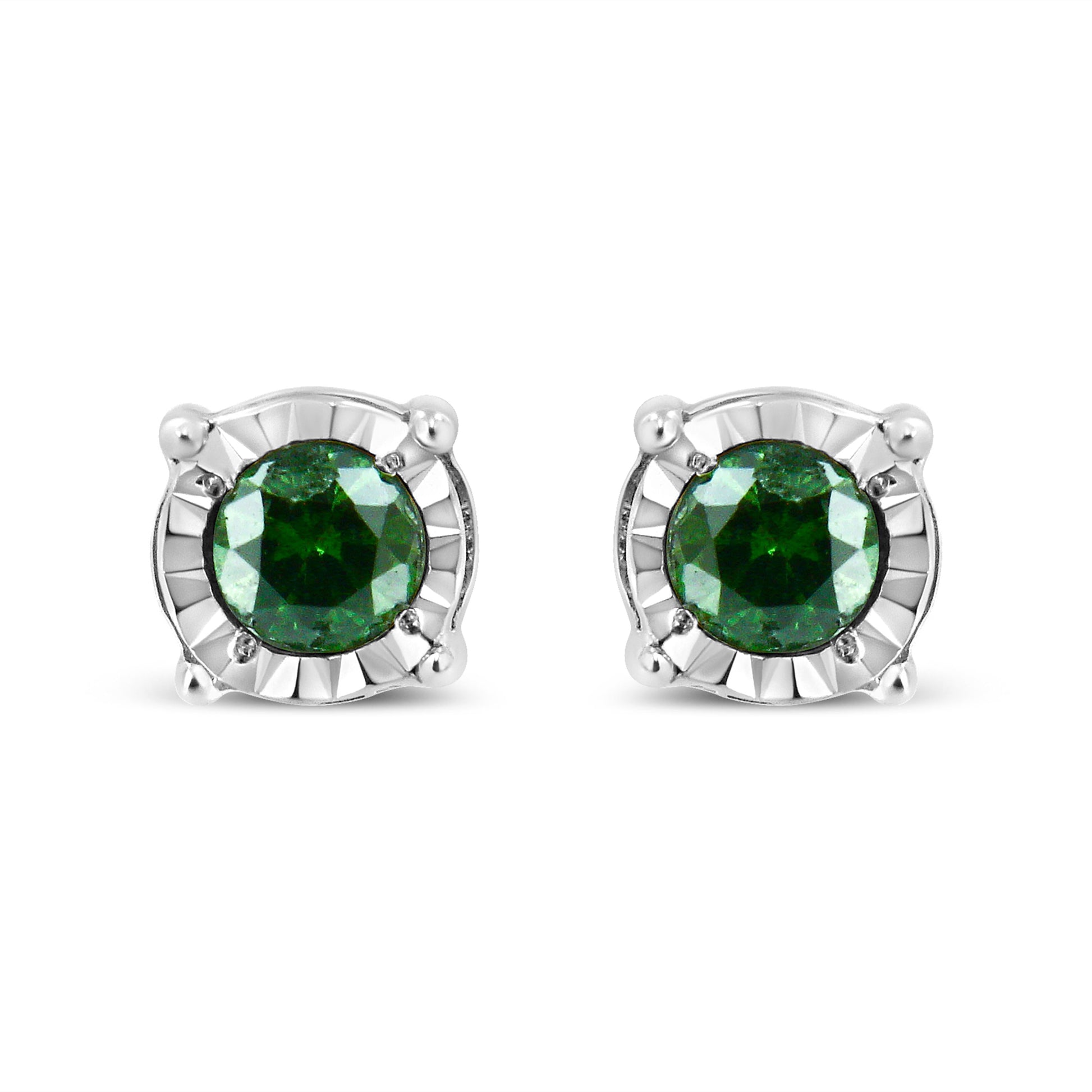 Sterling Silver Rose Cut Treated Green Diamond Solitaire Stud Earrings (0.25 cttw, Green Color, I2-I3 Clarity) Bids.com