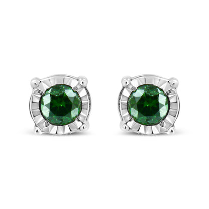 Sterling Silver Rose Cut Treated Green Diamond Solitaire Stud Earrings (0.25 cttw, Green Color, I2-I3 Clarity) Bids.com