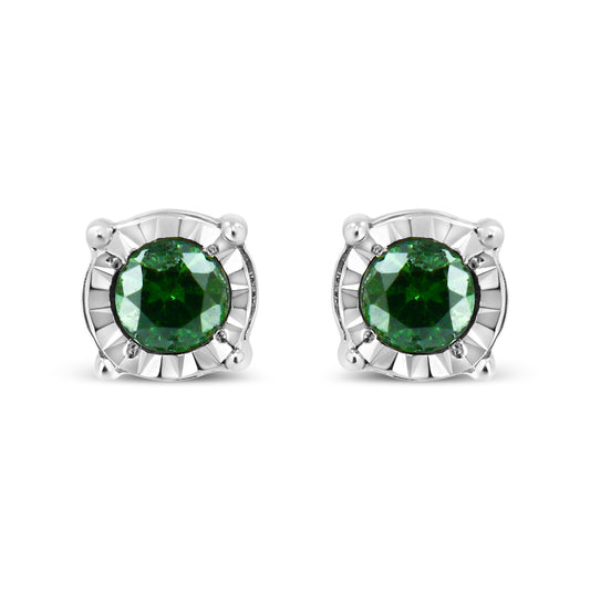 Sterling Silver Rose Cut Treated Green Diamond Solitaire Stud Earrings (0.25 cttw, Green Color, I2-I3 Clarity) Bids.com