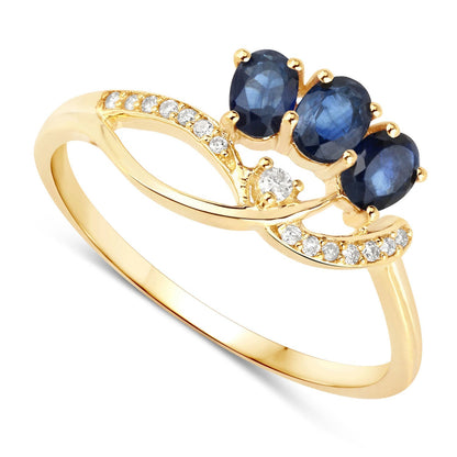 0.65 Carat Genuine Blue Sapphire and White Diamond 14K Yellow Gold Ring Bids.com