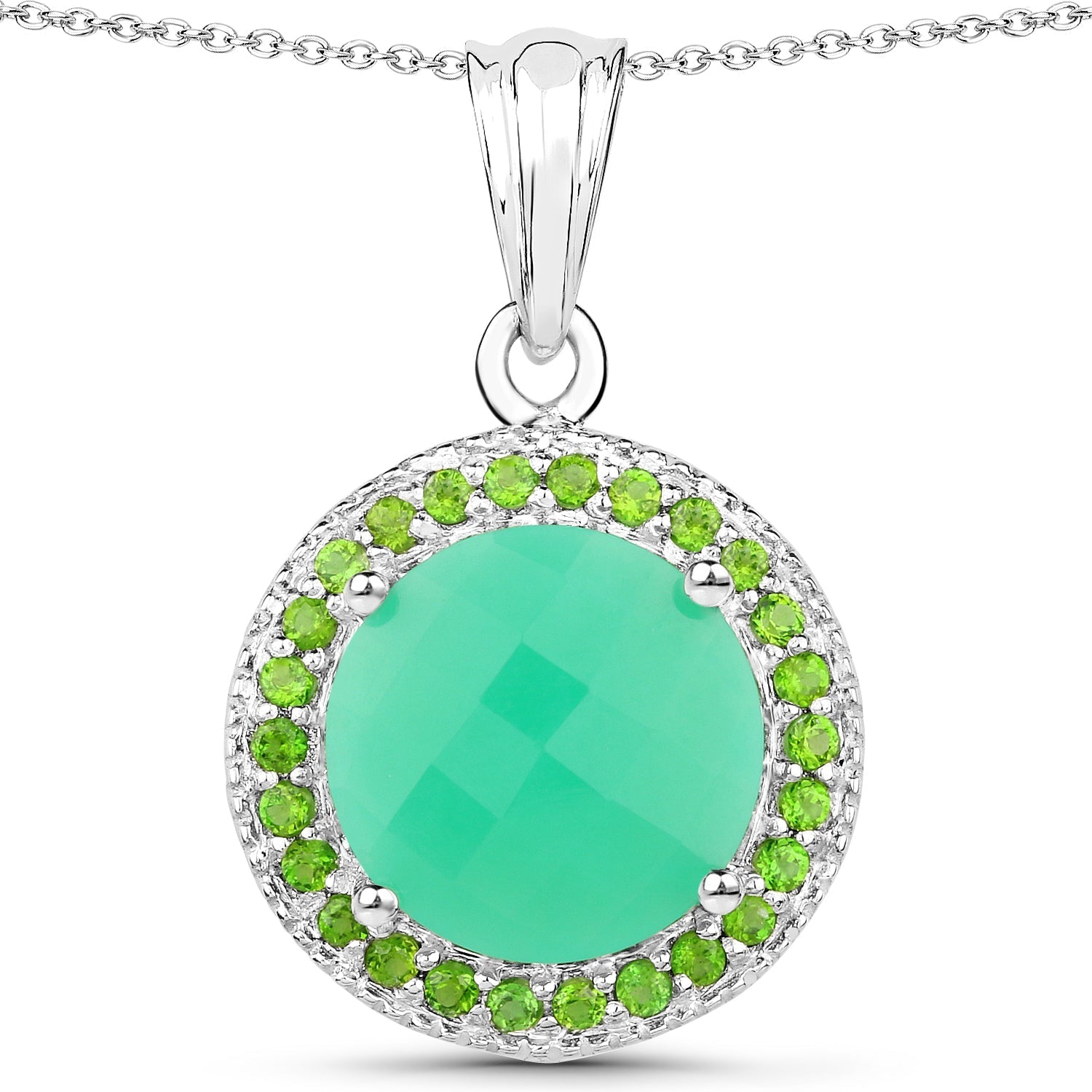 5.32 Carat Genuine Crysopharse and Chrome Diopside .925 Sterling Silver Pendant Bids.com