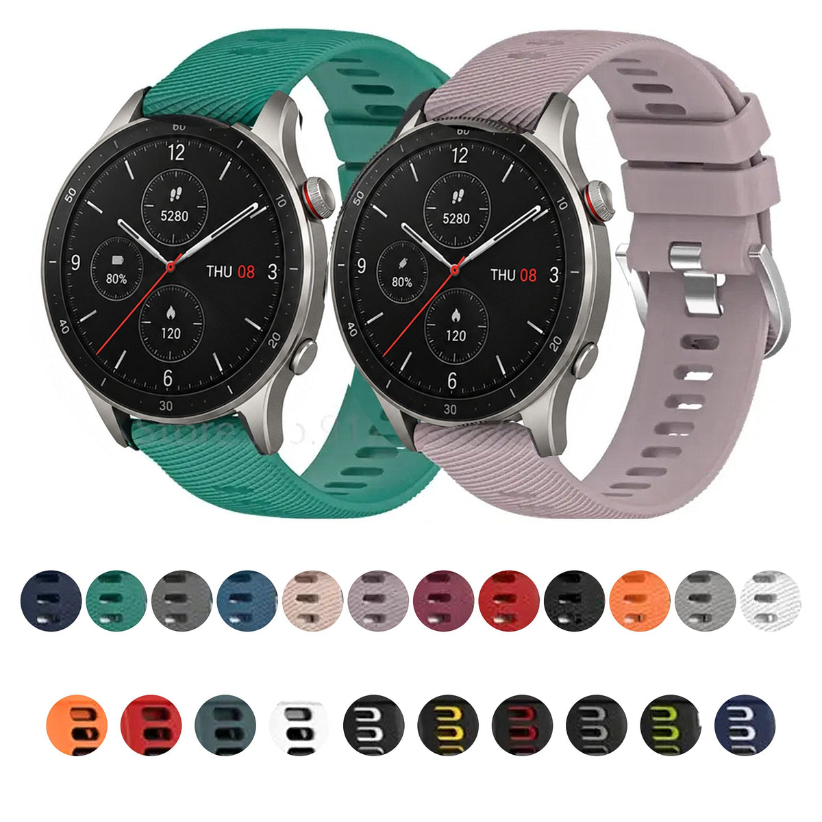 Amazfit Balance, GTR, GTS & Bip Two-Tone Silicone Band, 22 Colors BandsCo Straps