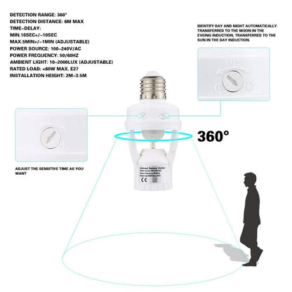 360 Degree Detection PIR Infrared Motion Sensor E27 LED Light DailySale