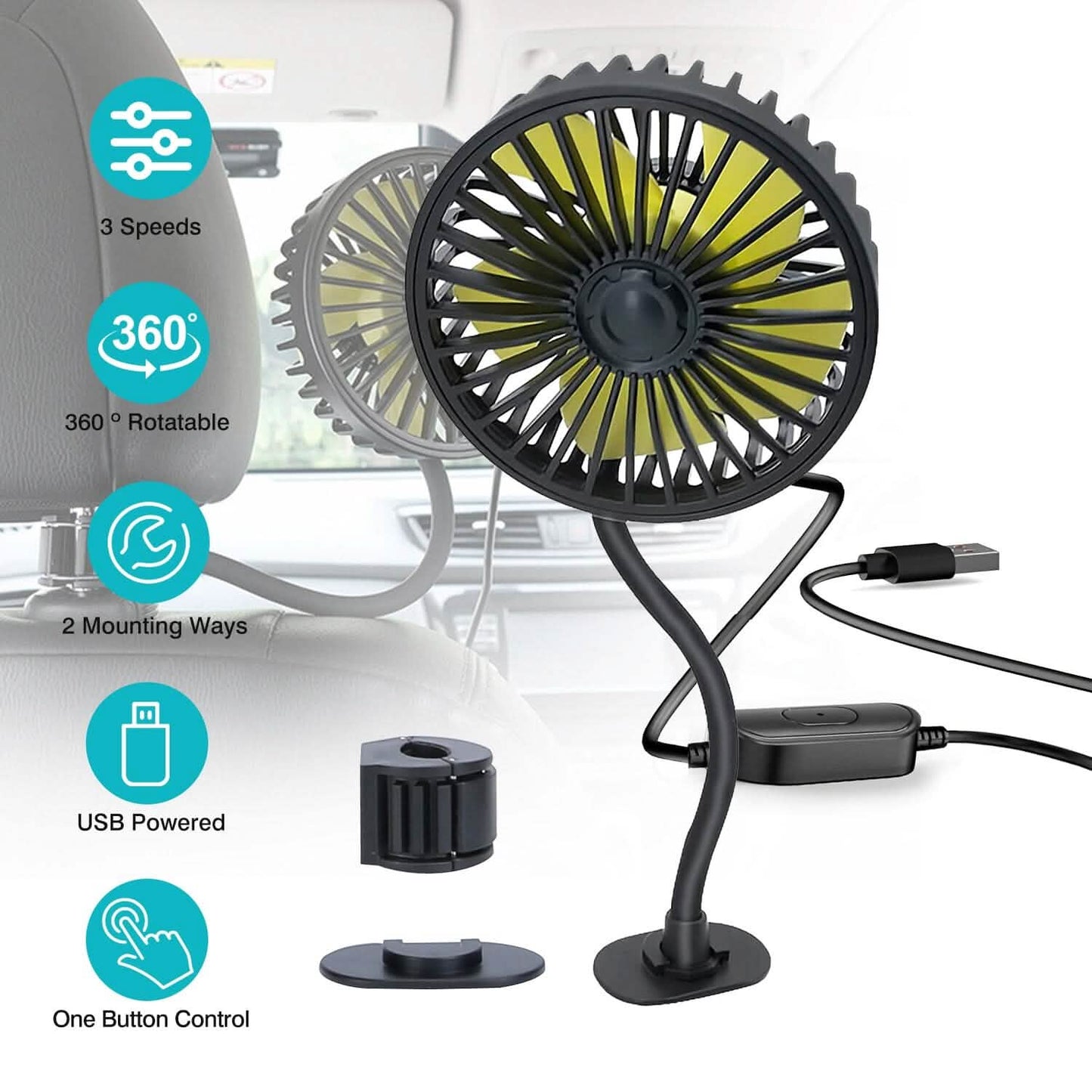 360 º Rotatable Car Cooling Fan with 3 Speeds DailySale
