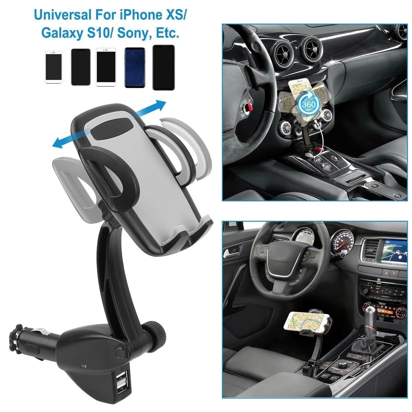 360° Dual USB Smartphone Mounting Car Charger DailySale