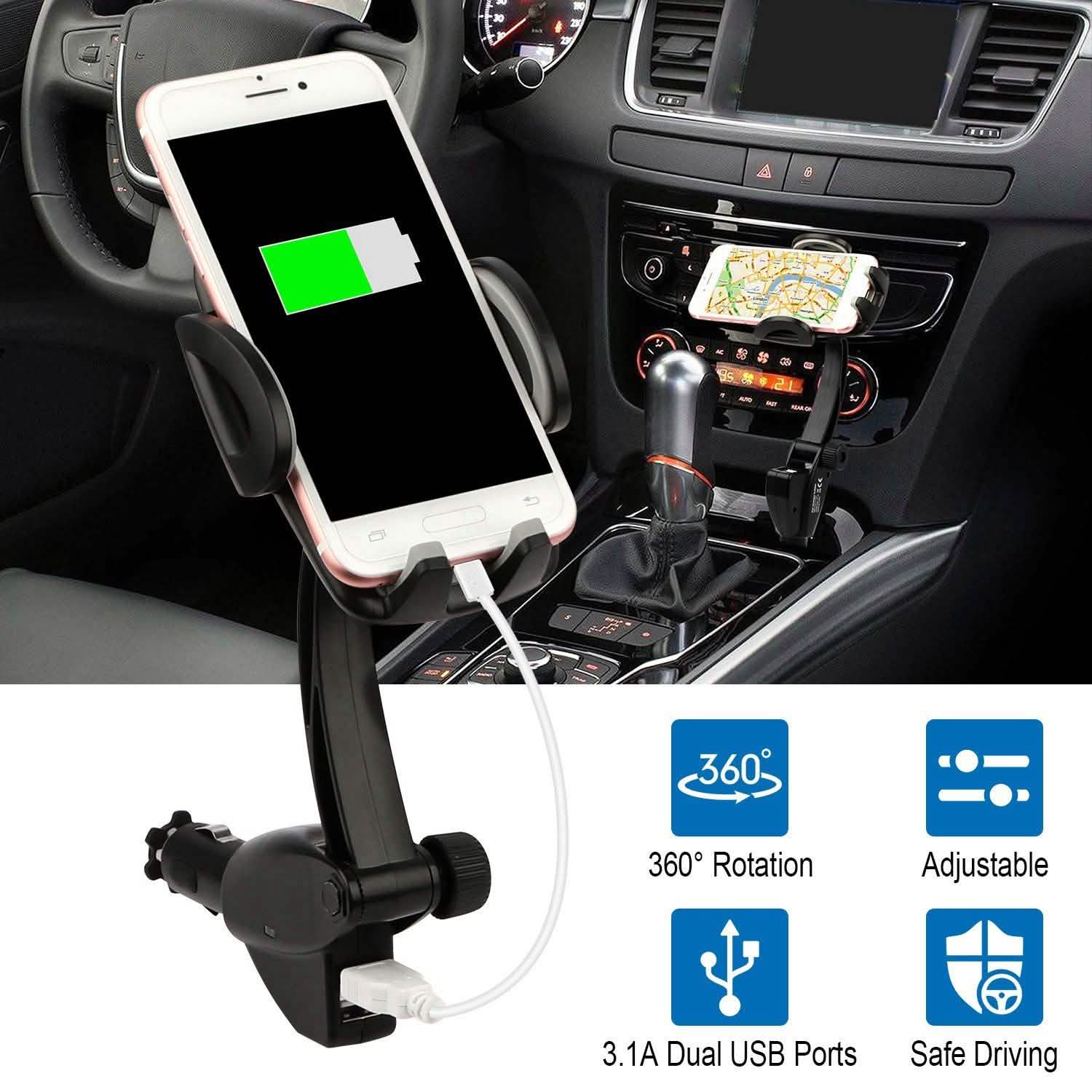 360° Dual USB Smartphone Mounting Car Charger DailySale
