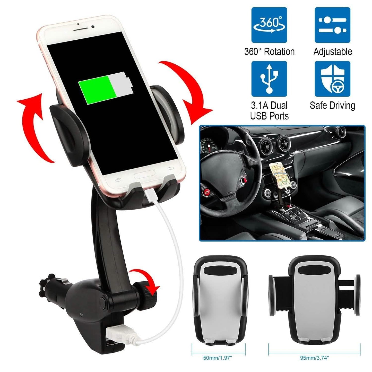 360° Dual USB Smartphone Mounting Car Charger DailySale