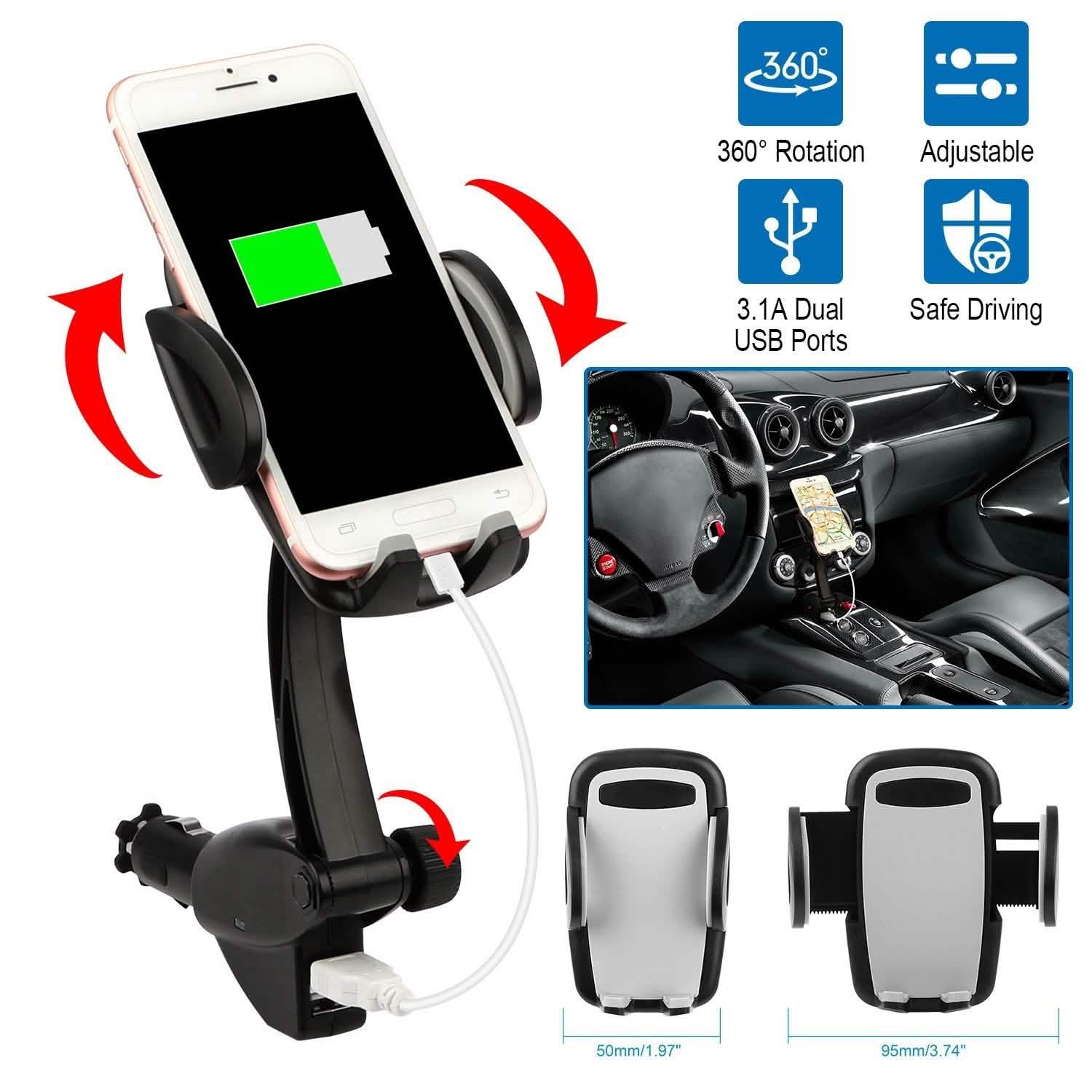 360° Dual USB Smartphone Mounting Car Charger DailySale