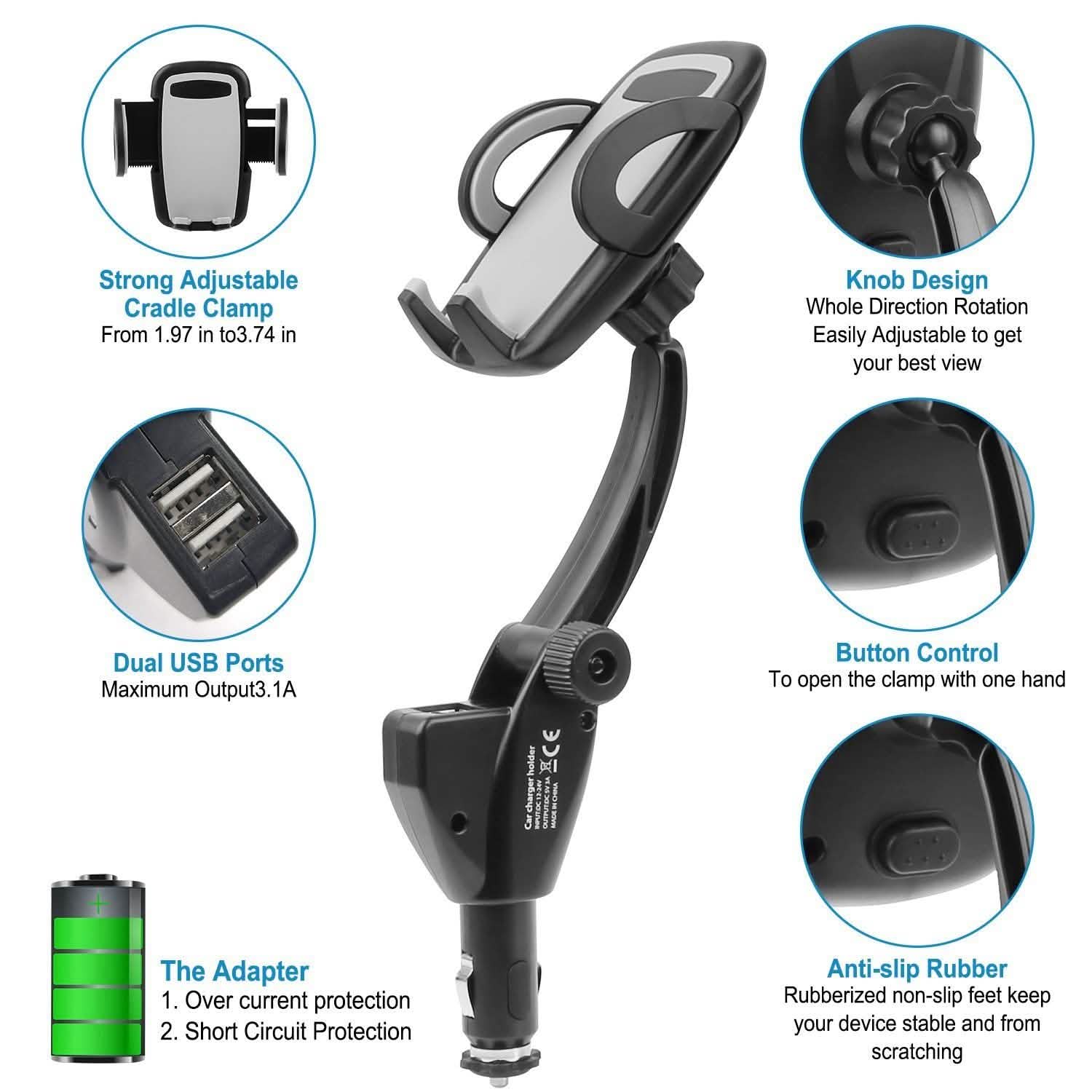 360° Dual USB Smartphone Mounting Car Charger DailySale