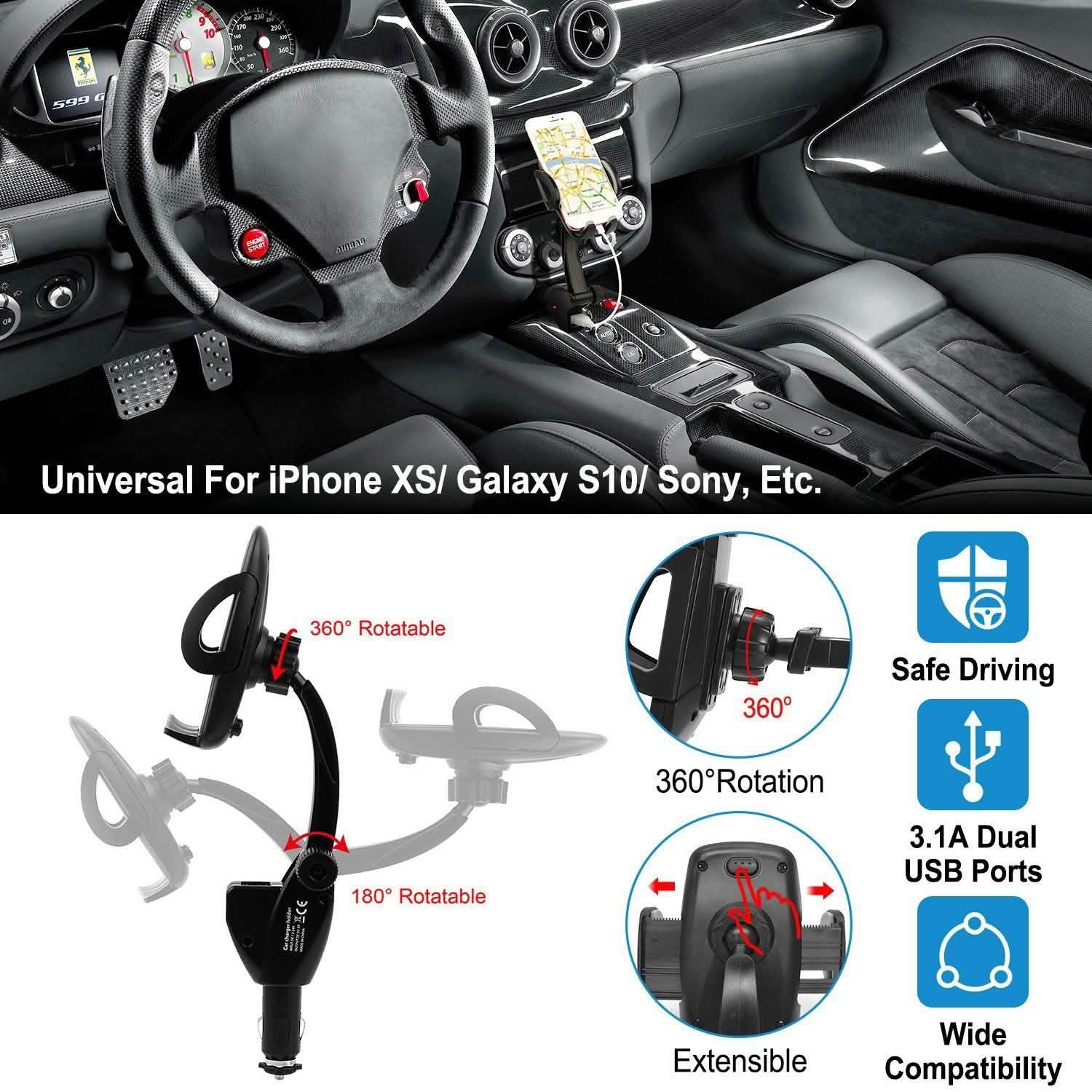 360° Dual USB Smartphone Mounting Car Charger DailySale