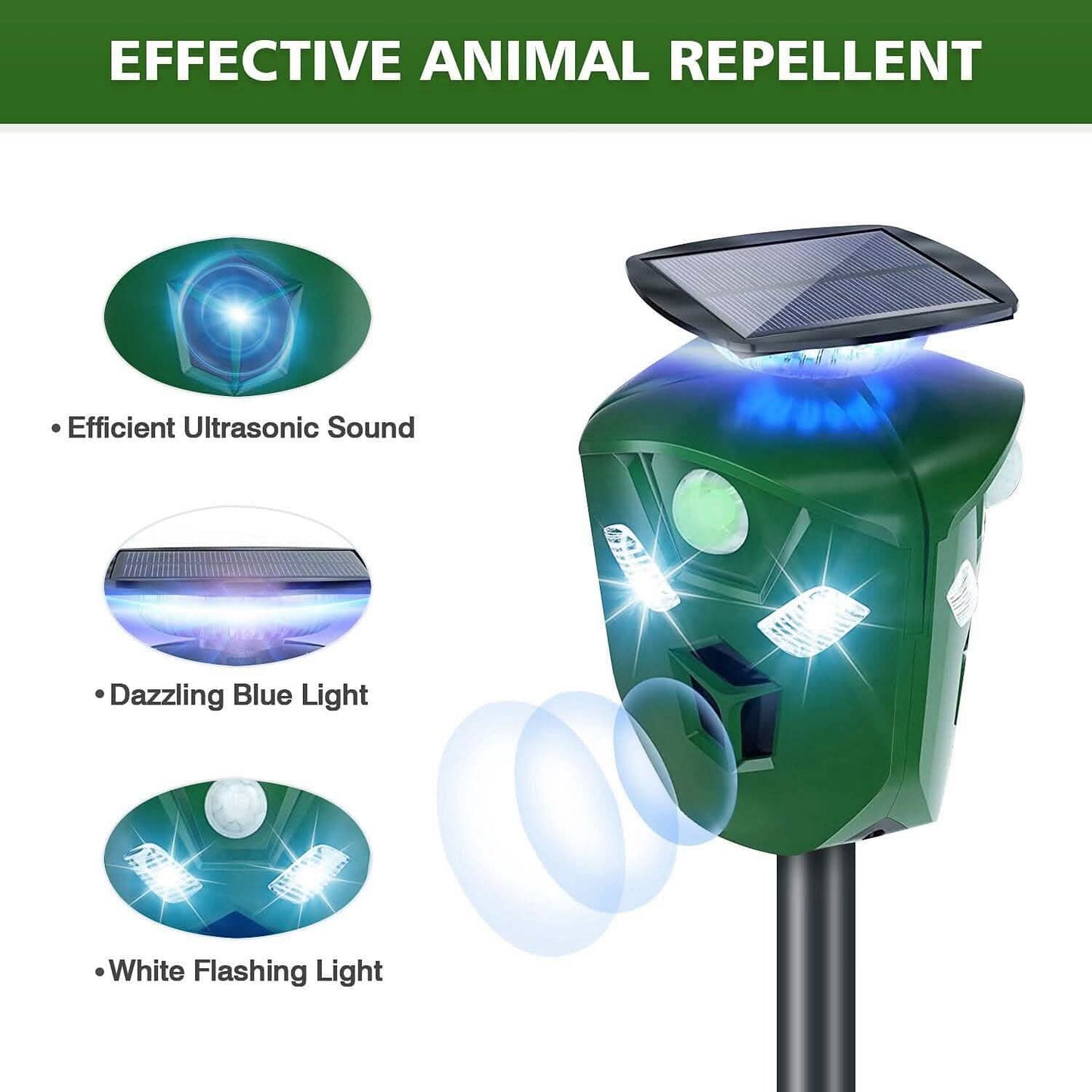 360° Electric Solar Powered Ultrasonic Repeller with Motion Sensor LED Flashing Lights DailySale