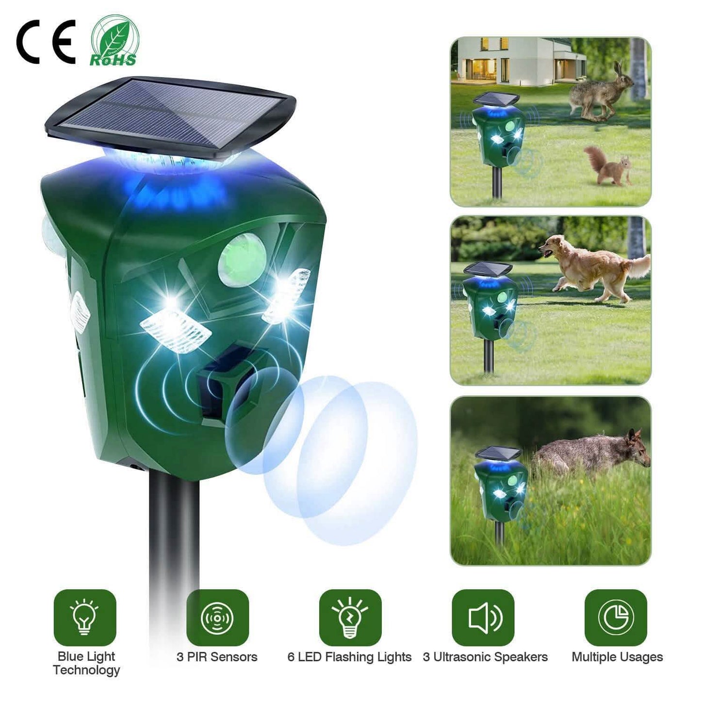 360° Electric Solar Powered Ultrasonic Repeller with Motion Sensor LED Flashing Lights DailySale
