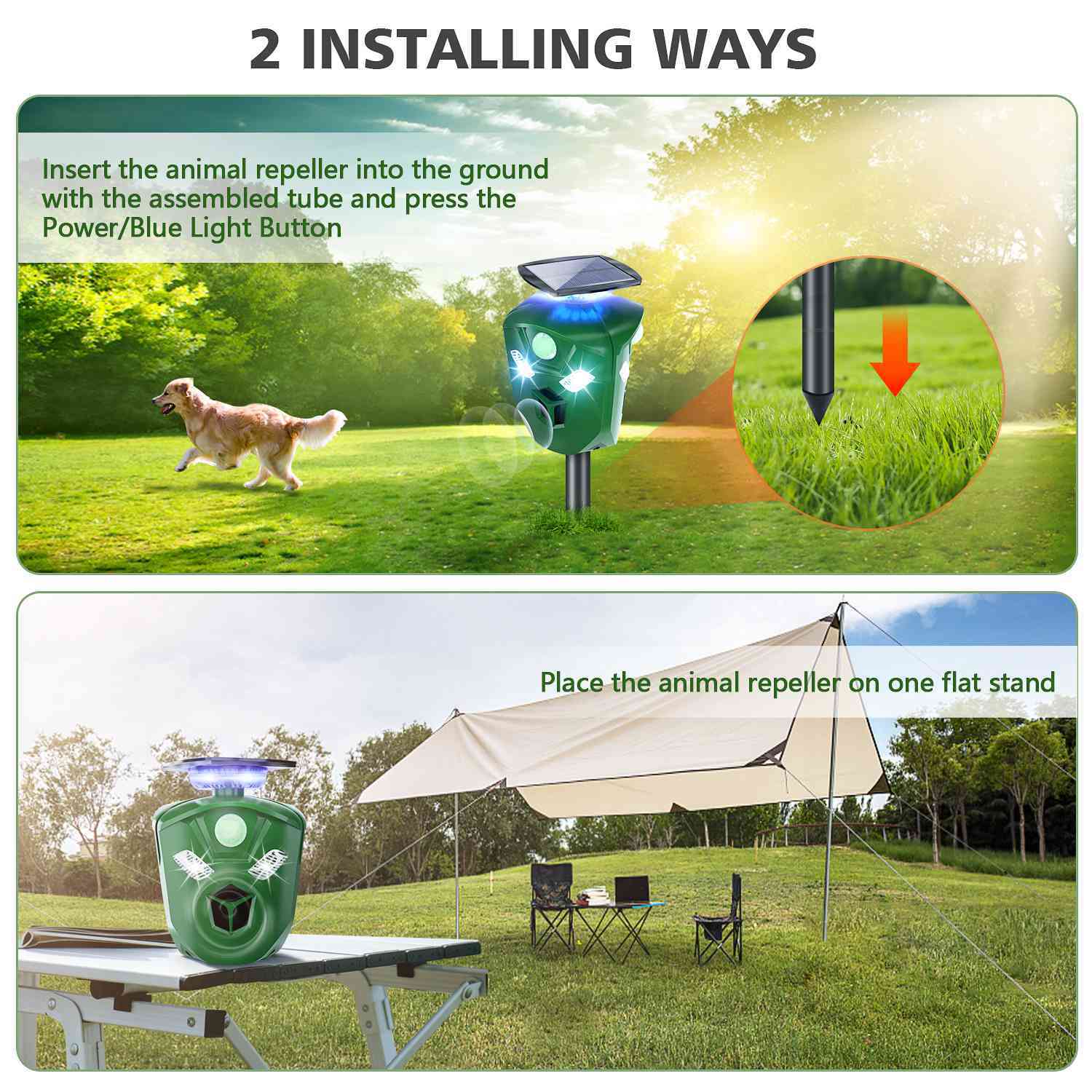 360° Electric Solar Powered Ultrasonic Repeller with Motion Sensor LED Flashing Lights DailySale