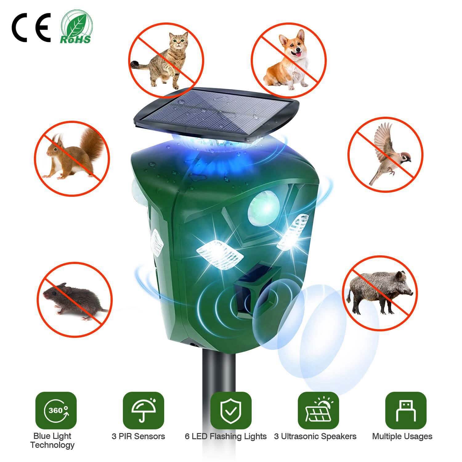 360° Electric Solar Powered Ultrasonic Repeller with Motion Sensor LED Flashing Lights DailySale