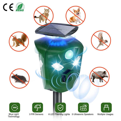 360° Electric Solar Powered Ultrasonic Repeller with Motion Sensor LED Flashing Lights DailySale