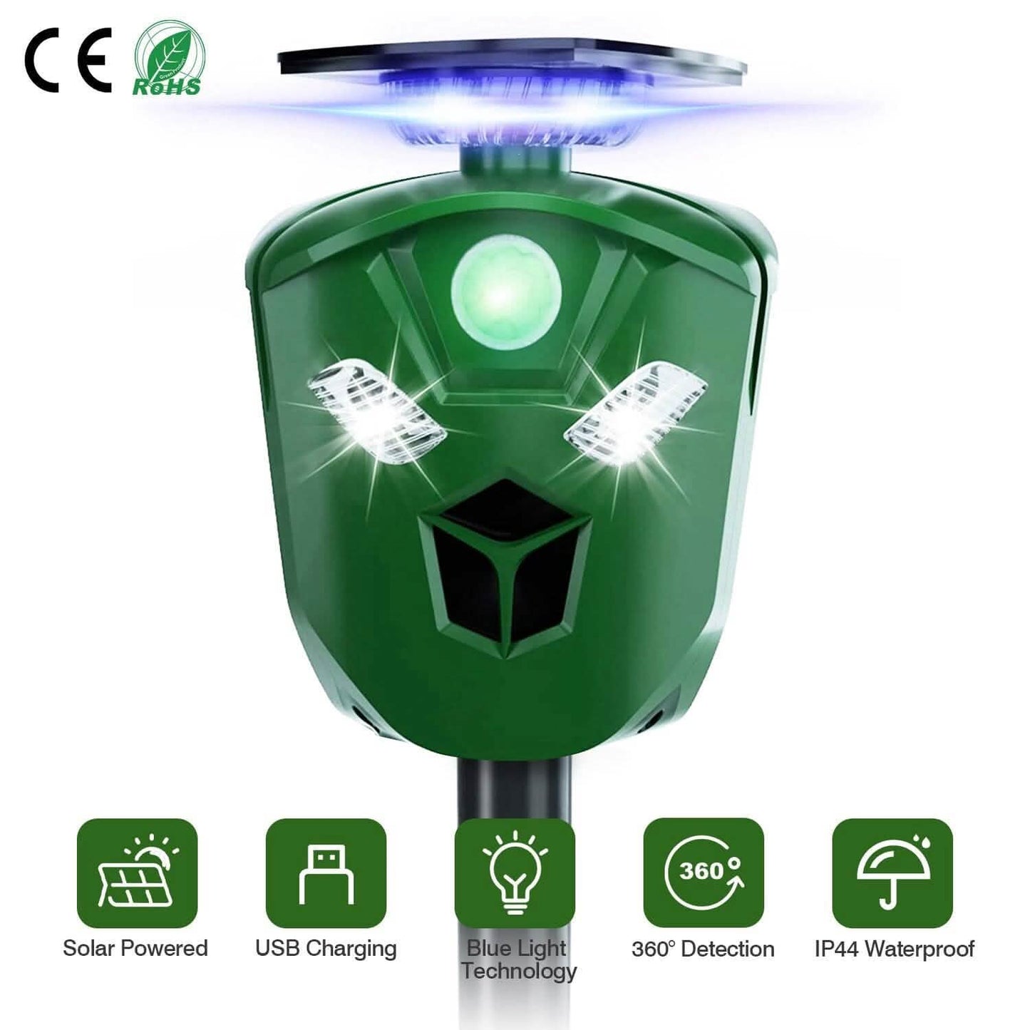 360° Electric Solar Powered Ultrasonic Repeller with Motion Sensor LED Flashing Lights DailySale
