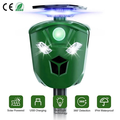 360° Electric Solar Powered Ultrasonic Repeller with Motion Sensor LED Flashing Lights DailySale
