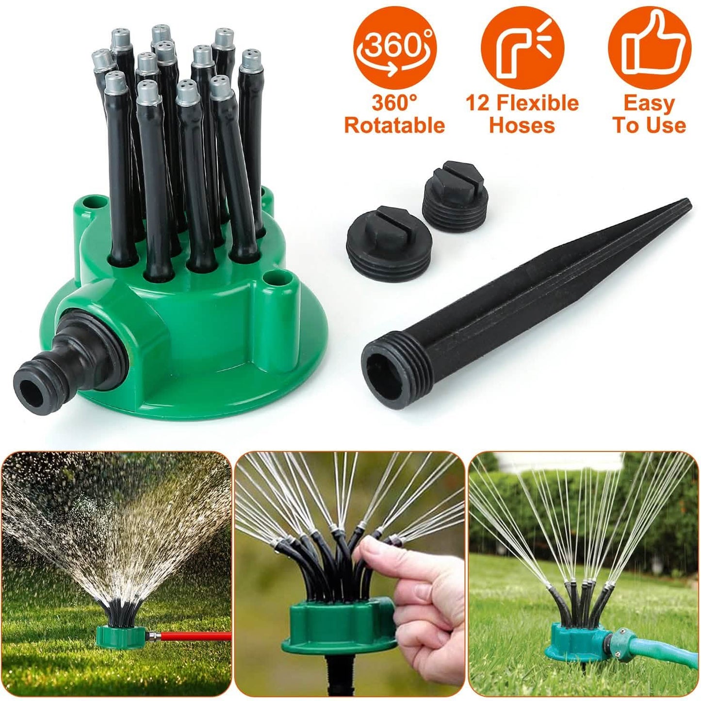 360° Flexible Lawn Sprinkler Automatic 12 Tubes Garden Water Irrigation Sprayers DailySale