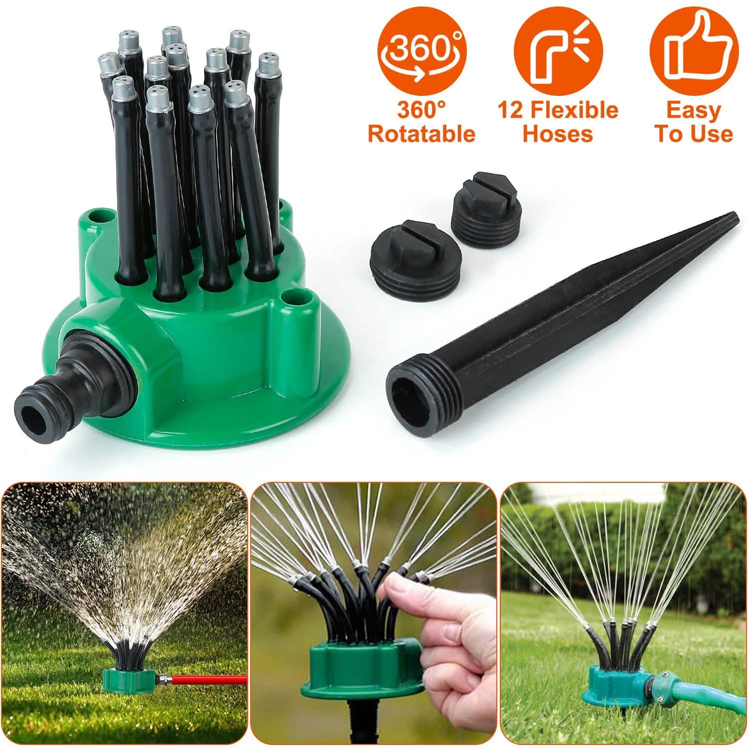 360° Flexible Lawn Sprinkler Automatic 12 Tubes Garden Water Irrigation Sprayers DailySale