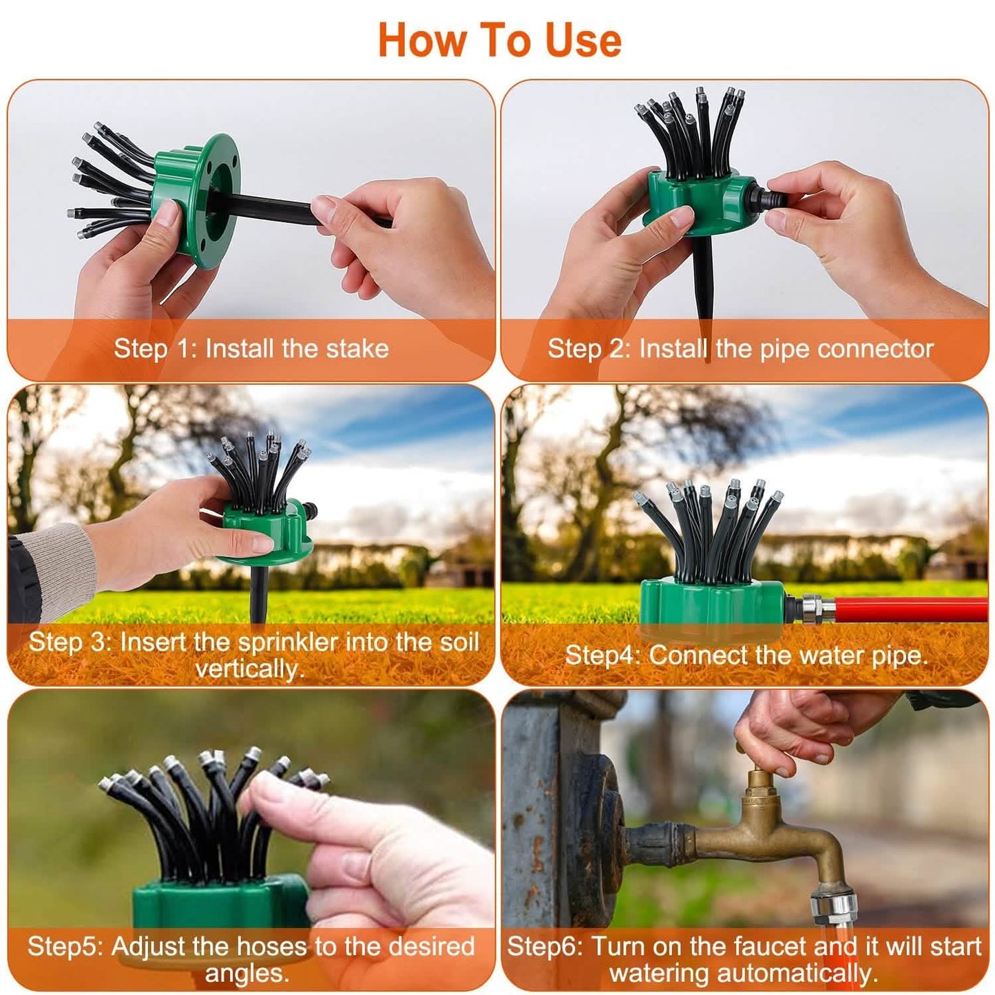 360° Flexible Lawn Sprinkler Automatic 12 Tubes Garden Water Irrigation Sprayers DailySale